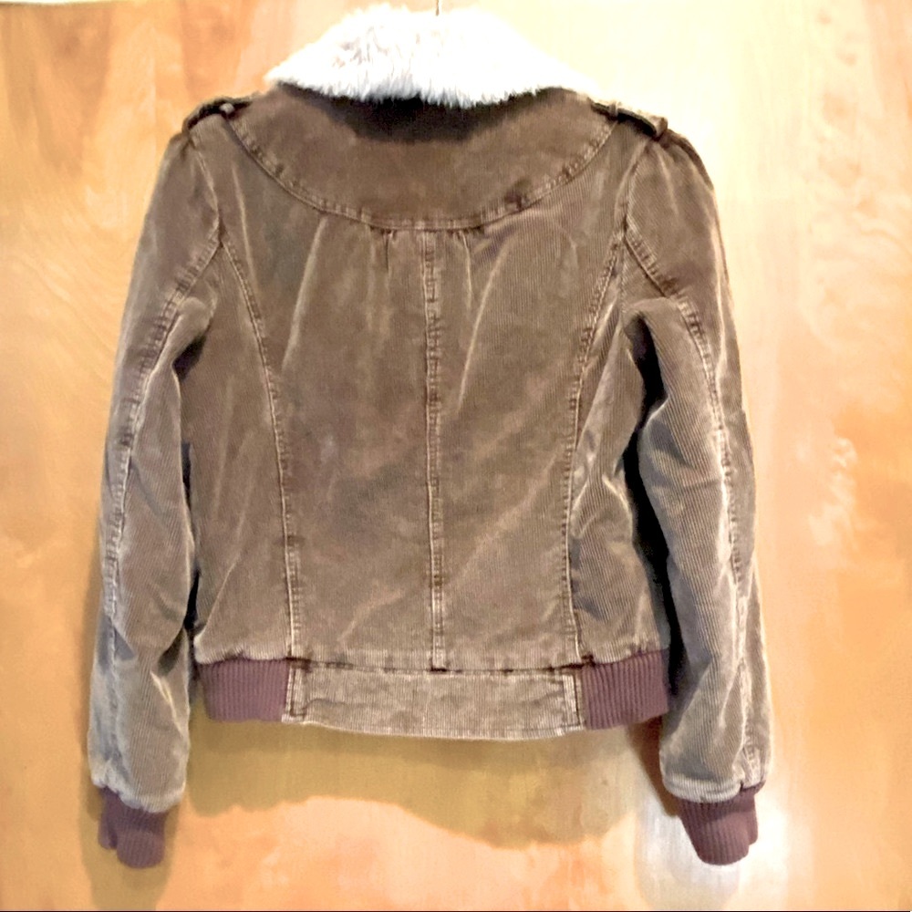 90’S VINTAGE~SUGARFLY BROWN CORDUROY JACKET- FAUX FUR OFF WHITE COLLAR~TRULY 90S - Picture 4 of 10